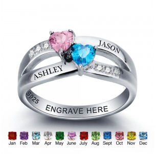 Birthstone Ring, Sterling Silver Personalized Engravable Ring JEWJORI102000